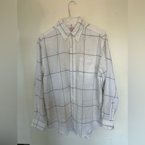 Brooks Brothers, Madison fit, white line shirt with blue windowpane pattern.
